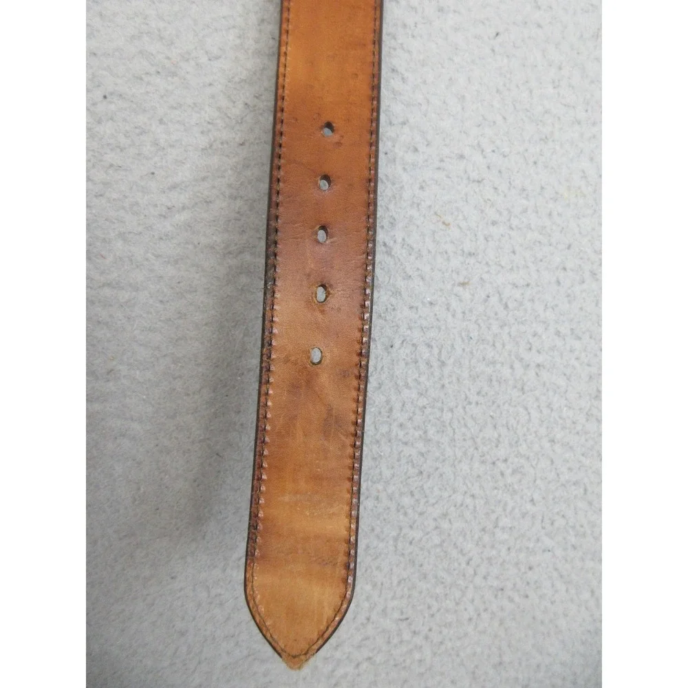 R.P. Megar Tooled Western Leather Belt Mens 32 Brown Silver Buckle Texas Cowboy